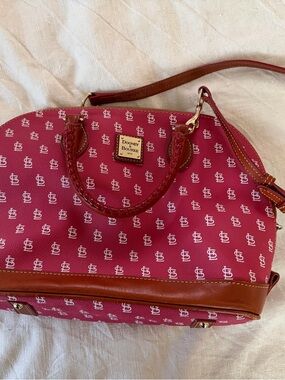 Dooney & Bourke STL Cardinals Logo Satchel with Brown Leather Trim